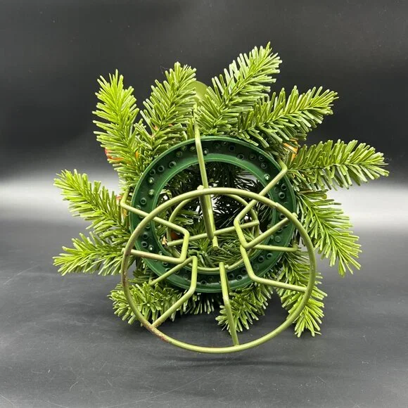 Vintage Christmas Candle Holder Centerpiece Metal Faux Pine Greenery Green 1960s - Picture 4 of 10